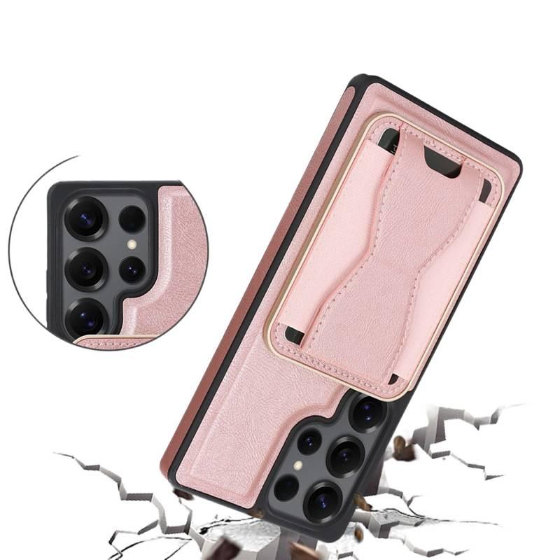 MagSafe Samsung Galaxy S22 Ultra Leather Case Texture with Card Holder and Kickstand and Anti Slip Grip in Black finish - Image 3