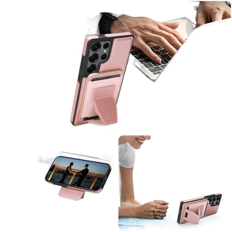 MagSafe Samsung Galaxy S22 Ultra Leather Case Texture with Card Holder and Kickstand and Anti Slip Grip in Black finish - Image 5