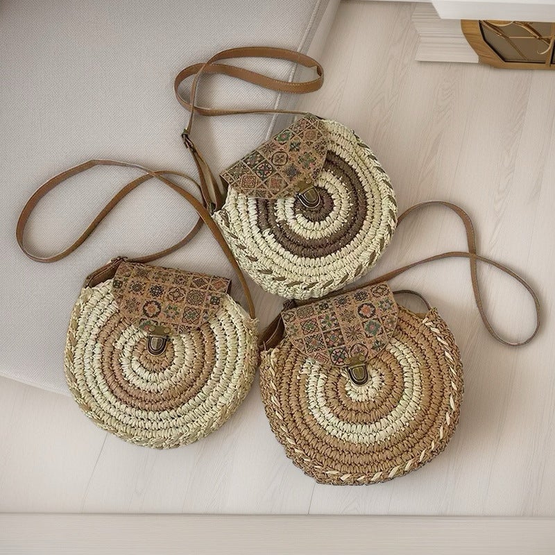 Crossbody Round Straw Bag, Ethnic Style Woven Bag, Versatile Shoulder Straw Bag, Handbag, Small Round Women'S Bag, Portable - Image 5