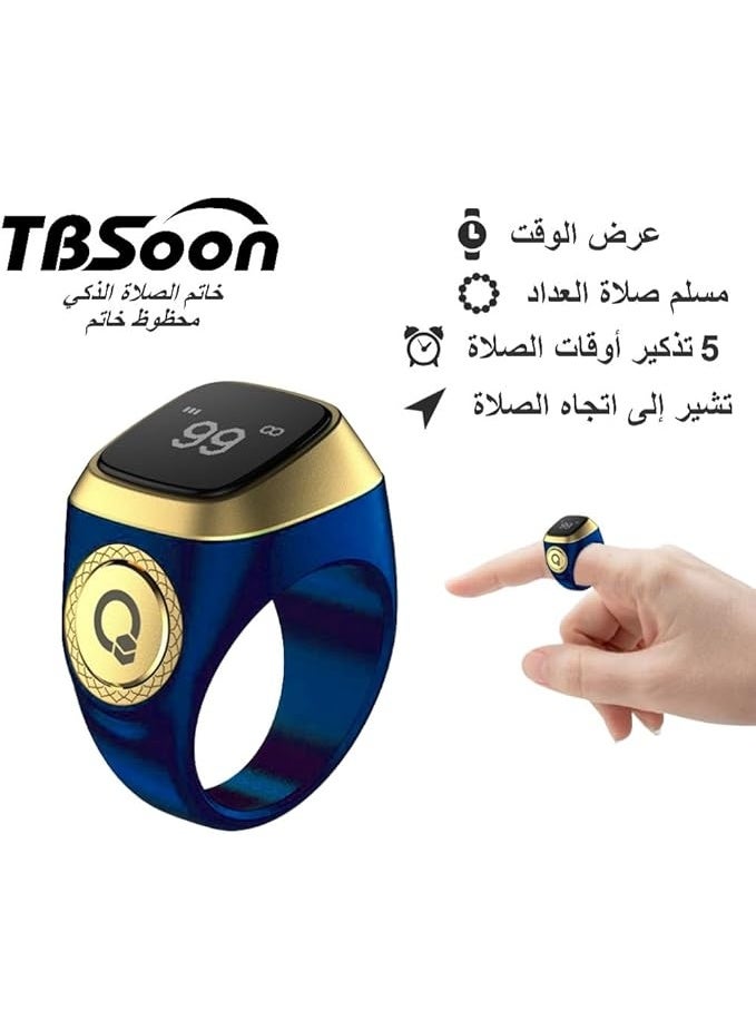 تي بي سون خاتم تسبيح ذكي، خاتم الحظ، خاتم ساعة، خاتم خرز للتسبيح الذكي، مع عدادات صلاة، 5 ساعات منبه للتذكير بوقت الصلاة، مؤشر لاتجاه الصلاة، شاشة اوليد - Image 2