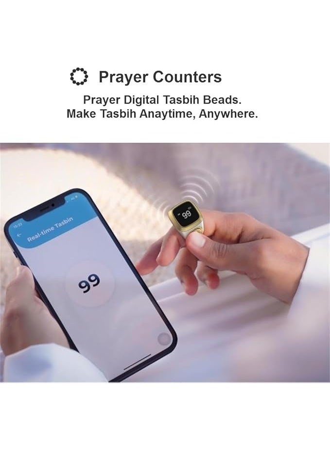 تي بي سون خاتم تسبيح ذكي، خاتم الحظ، خاتم ساعة، خاتم خرز للتسبيح الذكي، مع عدادات صلاة، 5 ساعات منبه للتذكير بوقت الصلاة، مؤشر لاتجاه الصلاة، شاشة اوليد - Image 4