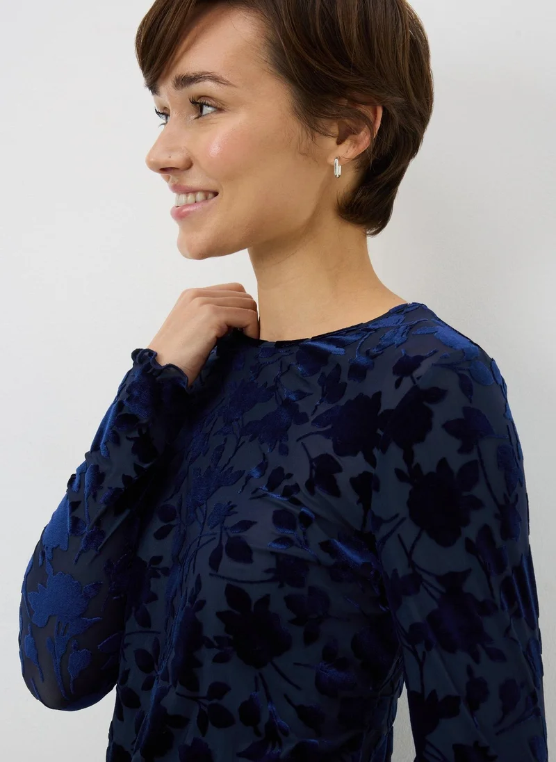 ماتلان بلوزة زرقاء مزهرة ضيقة