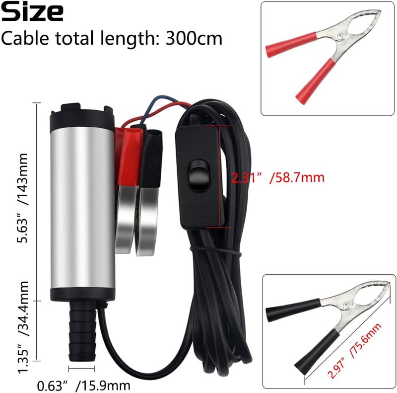 WMYCONGCONG 12V Stainless Steel Diesel Fuel Transfer Pump - Submersible Oil and Water Pump for Automotive, Farm, and Marina Use - Image 2