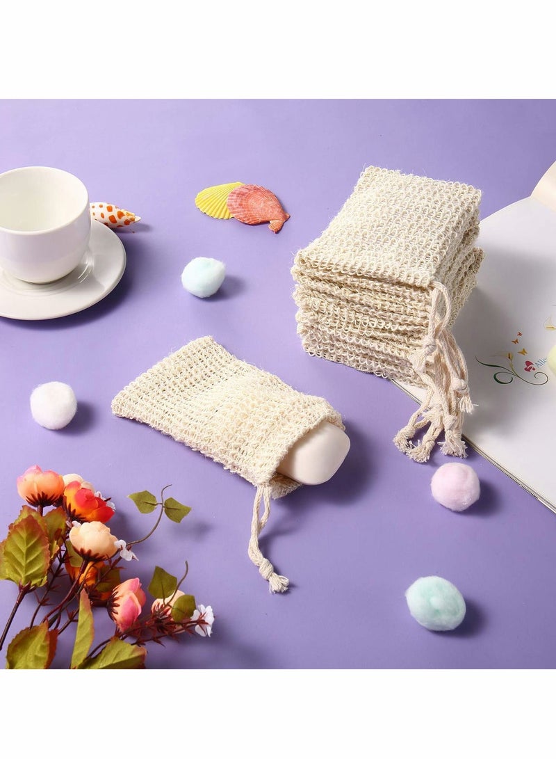 Excefore حقيبة صابون مقشرة، 20 قطعة حافظة صابون طبيعية من راميه حقيبة صابون مصنوعة يدوياً أكياس حفظ الصابون الشبكية مع سلك قابل للسحب لاستخدام الحمام والدش - Image 4