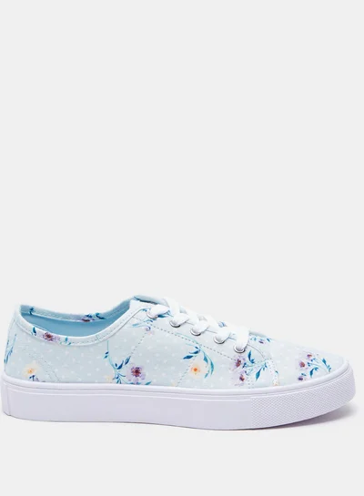 MISSY Floral Print Canvas Shoes with Lace-Up Closure