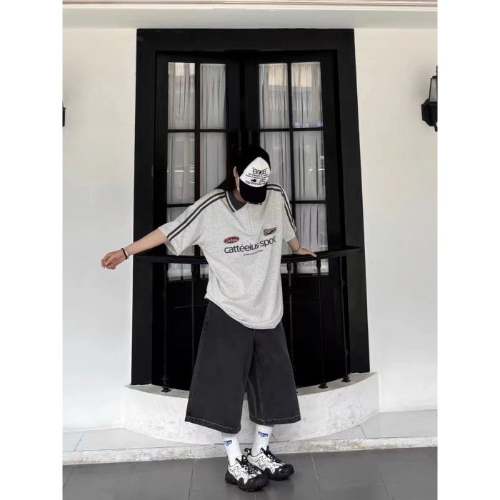 New Short-Sleeved T-Shirt Men'S Summer Korean-Style Trendy Simple Half-Sleeved Top Hong Kong-Style Loose Casual Trendy Brand T-Shirt - Image 1