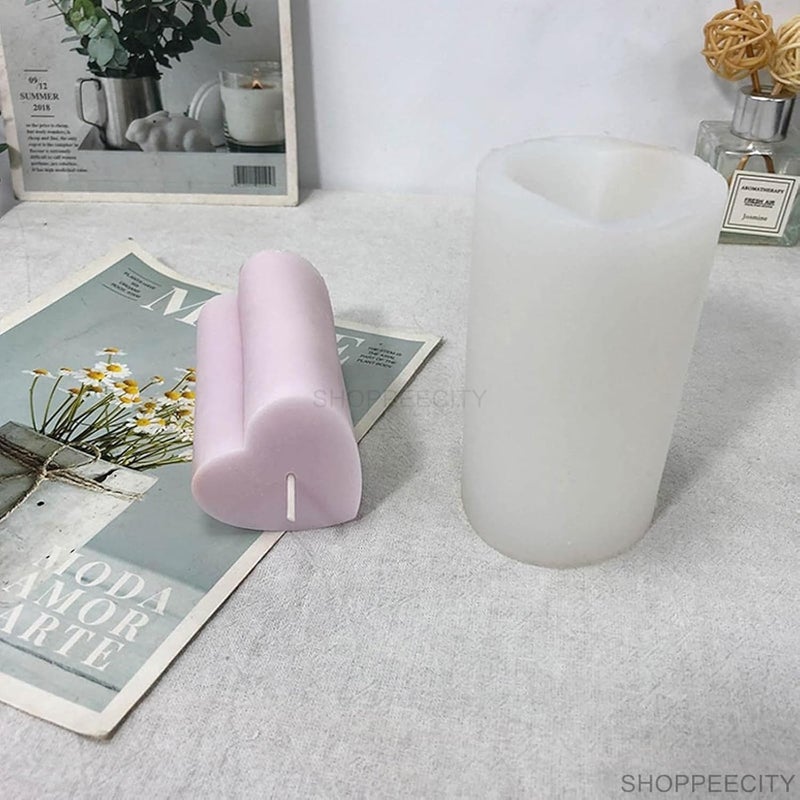 Shoppeecity 3D Heart Shape Candle Silicone Mold Love Cylinder Silicone Candle Mold Heart Cylinder Pillar Candle Molds for Candle Making Candle for DIY Handmade Chocolate Mousse Dessert Soap Cake Aromatherapy Resin Art Craft Making Home Party Decoration - Image 4