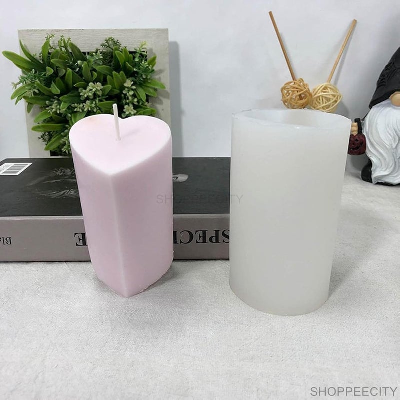 Shoppeecity 3D Heart Shape Candle Silicone Mold Love Cylinder Silicone Candle Mold Heart Cylinder Pillar Candle Molds for Candle Making Candle for DIY Handmade Chocolate Mousse Dessert Soap Cake Aromatherapy Resin Art Craft Making Home Party Decoration - Image 2