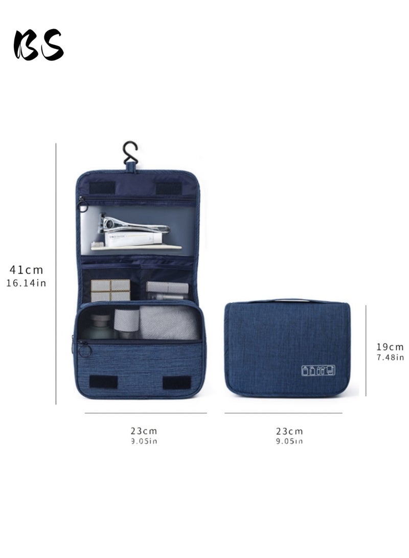 بي إس حقيبة أدوات الزينة للسفر مع خطاف تعليق، حقيبة مكياج متعددة الوظائف مقاومة للماء، حقيبة مستحضرات تجميل محمولة لتنظيم أدوات الزينة للنساء والرجال (أزرق) - Image 2