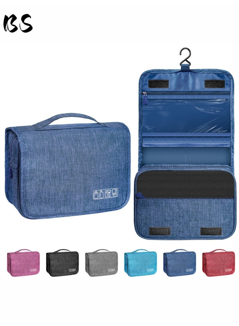 بي إس حقيبة أدوات الزينة للسفر مع خطاف تعليق، حقيبة مكياج متعددة الوظائف مقاومة للماء، حقيبة مستحضرات تجميل محمولة لتنظيم أدوات الزينة للنساء والرجال (أزرق) - Image 1