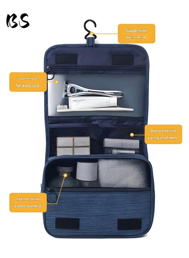بي إس حقيبة أدوات الزينة للسفر مع خطاف تعليق، حقيبة مكياج متعددة الوظائف مقاومة للماء، حقيبة مستحضرات تجميل محمولة لتنظيم أدوات الزينة للنساء والرجال (أزرق) - Image 4