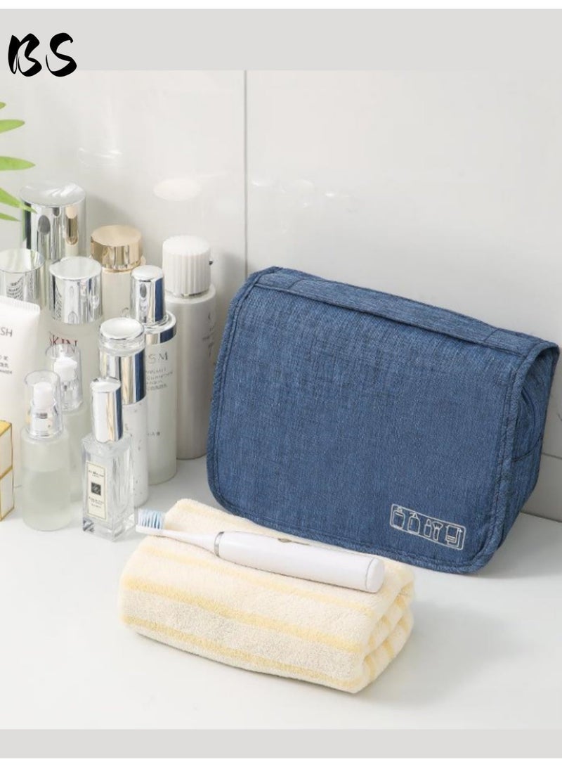 بي إس حقيبة أدوات الزينة للسفر مع خطاف تعليق، حقيبة مكياج متعددة الوظائف مقاومة للماء، حقيبة مستحضرات تجميل محمولة لتنظيم أدوات الزينة للنساء والرجال (أزرق) - Image 5