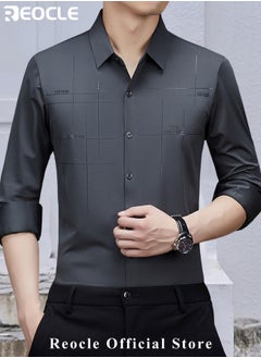 REOCLE Men's Business Slim Fit Shirt Official Long Sleeve Stretch Dress Shirt Wrinkle-Free Regular Fit Button Down Shirts  - Image 2