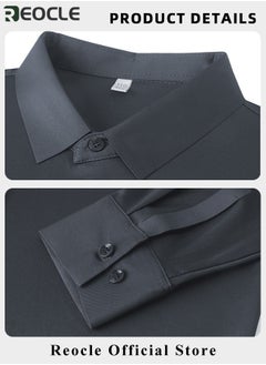 REOCLE Men's Business Slim Fit Shirt Official Long Sleeve Stretch Dress Shirt Wrinkle-Free Regular Fit Button Down Shirts  - Image 5