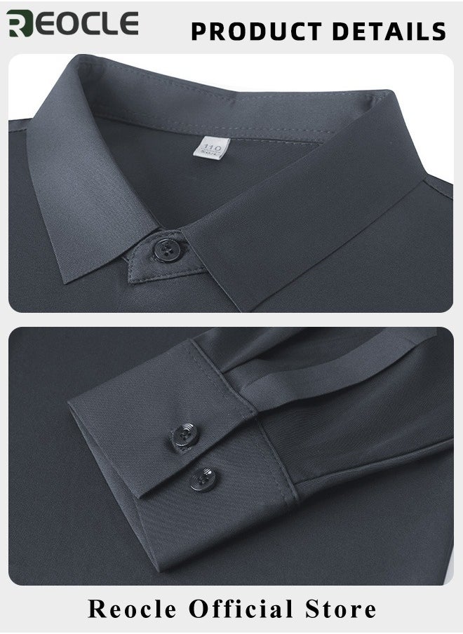 REOCLE Men's Business Slim Fit Shirt Official Long Sleeve Stretch Dress Shirt Wrinkle-Free Regular Fit Button Down Shirts  - Image 5