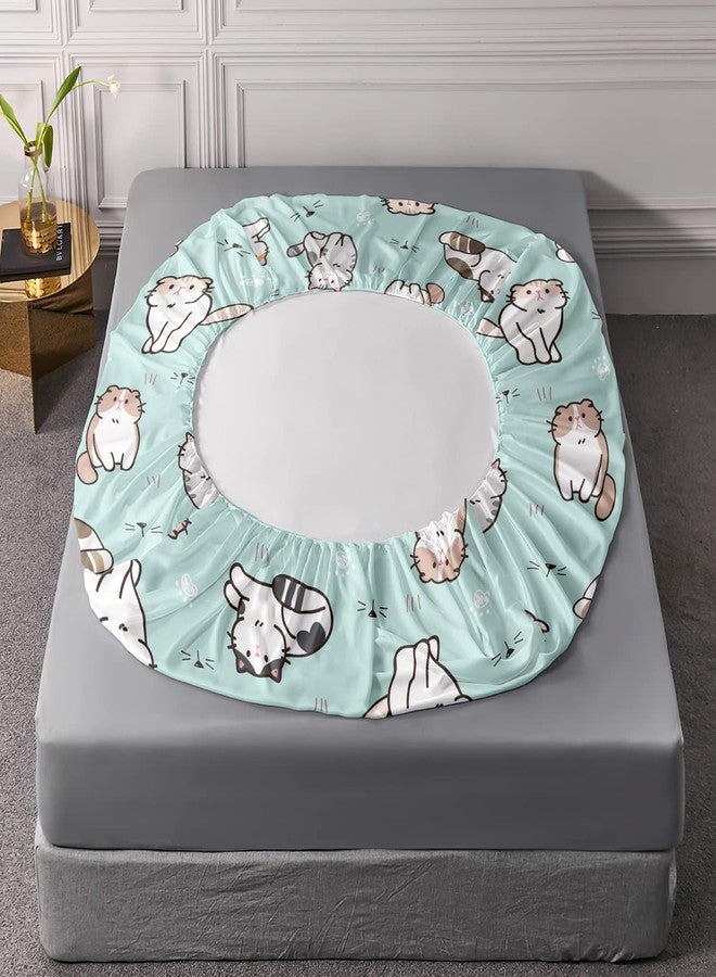 AILONEN Cat Fitted Sheet, Cat Themed Bed Sheets for Girls Kids, Twin Sheet Set, Bedding Decor Set (1 Fitted Sheet and 2 Pillow Case, 3 Piece) - Image 3