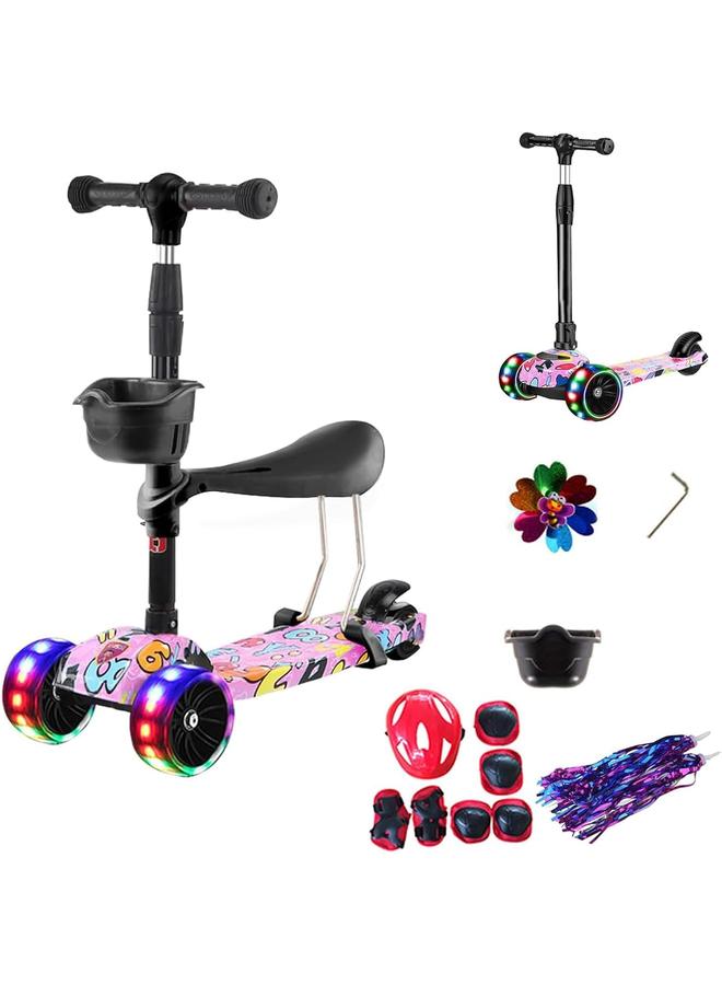 HPMY Kick Scooter,Scooter for Kids 3 Wheel Kick Scooter 3 in 1 Sit-Stand Scooter with Flashing LED Wheels Height-Adjustable Removable Seat Adjustable Handlebar for Boys Girls Toddlers - Image 1