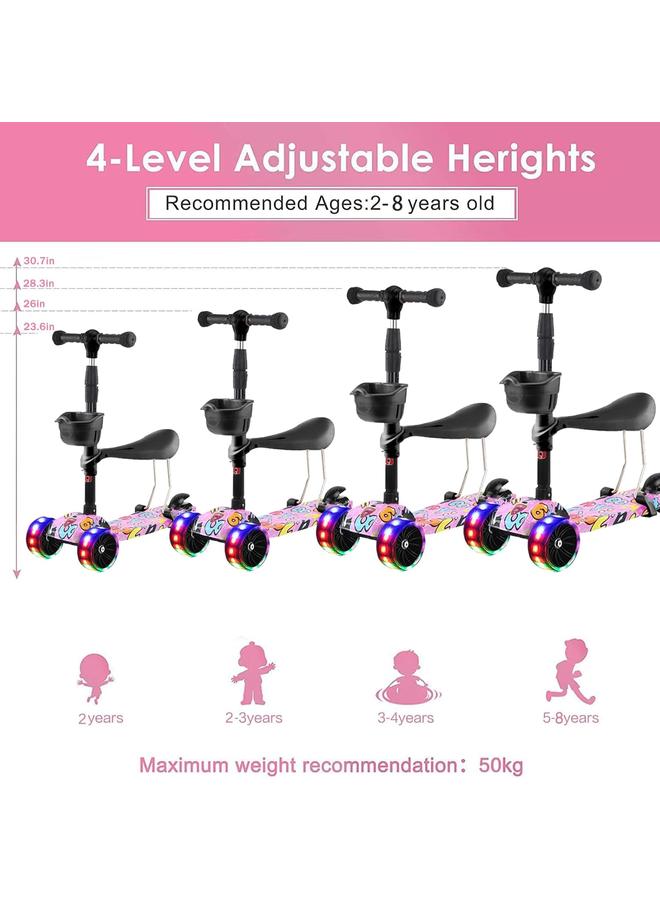 HPMY Kick Scooter,Scooter for Kids 3 Wheel Kick Scooter 3 in 1 Sit-Stand Scooter with Flashing LED Wheels Height-Adjustable Removable Seat Adjustable Handlebar for Boys Girls Toddlers - Image 2