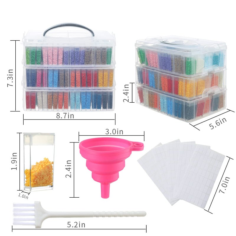 Douorgan 3-Tier Diamond Painting Storage Containers Portable Bead Organizer and Storage Box Stackable Arts & Crafts Organizers for Nail Charms Seed, 240 Rectangular, Funnel, Stickers - Image 5