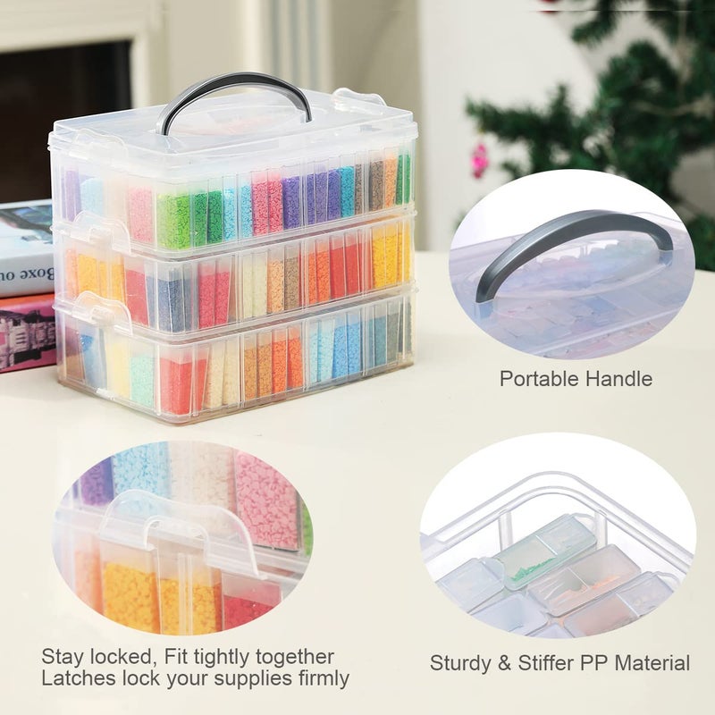 Douorgan 3-Tier Diamond Painting Storage Containers Portable Bead Organizer and Storage Box Stackable Arts & Crafts Organizers for Nail Charms Seed, 240 Rectangular, Funnel, Stickers - Image 3