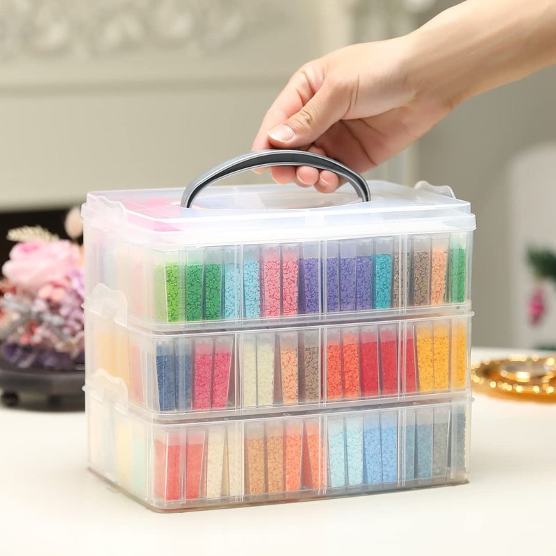 Douorgan 3-Tier Diamond Painting Storage Containers Portable Bead Organizer and Storage Box Stackable Arts & Crafts Organizers for Nail Charms Seed, 240 Rectangular, Funnel, Stickers - Image 2