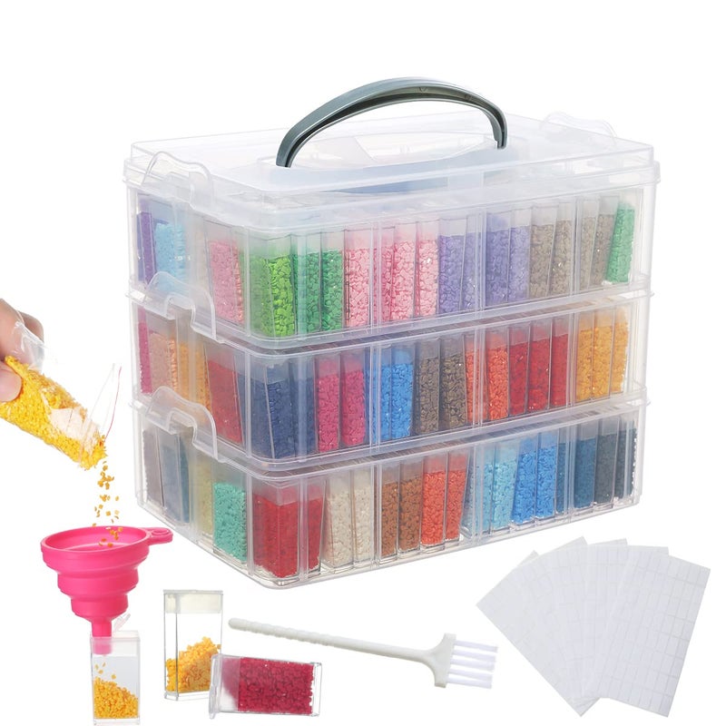 Douorgan 3-Tier Diamond Painting Storage Containers Portable Bead Organizer and Storage Box Stackable Arts & Crafts Organizers for Nail Charms Seed, 240 Rectangular, Funnel, Stickers - Image 1