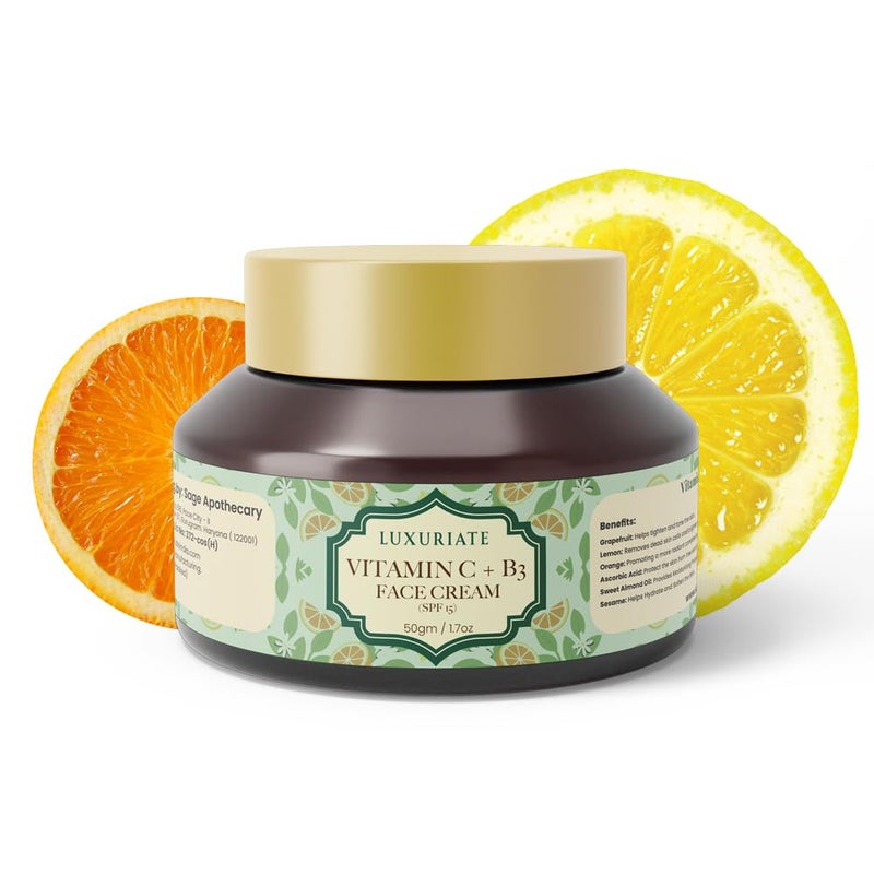 LUXURIATE Vitamin C Brightening Face luxury Cream Premium Beauty Vitamin C Cream with Grapefruit Sweet Almond Oil Lemon Sesame for Glowing Skin 50g - Image 1