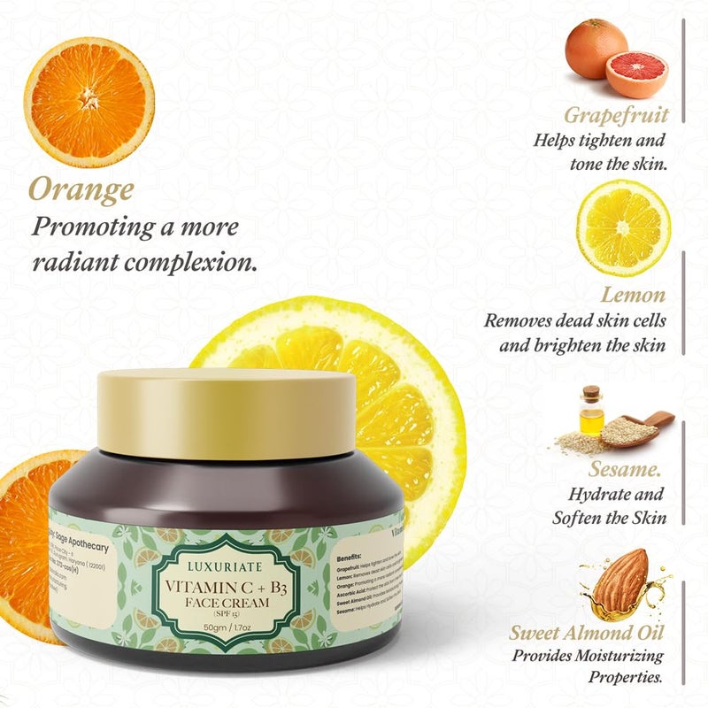 LUXURIATE Vitamin C Brightening Face luxury Cream Premium Beauty Vitamin C Cream with Grapefruit Sweet Almond Oil Lemon Sesame for Glowing Skin 50g - Image 2
