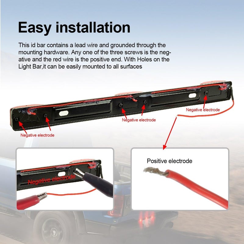 Partsam Red Clearance ID BAR Marker Light 3 Light 9 LED Trailer Sealed Stainless Steel, [DOT Approved] Sealed 3-Light Truck and Trailer Identification LED Light Bar Red Led Strip w/Black Base - Image 3