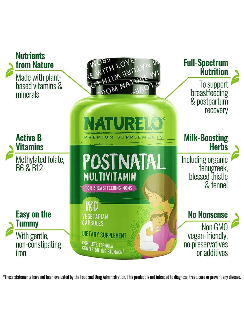 NATURELO PostNatal Multivitamin For Breastfeeding Moms 180 Vegetarian Capsules Dietary Supplement Complete formula, Gentle on the stomach - Image 4