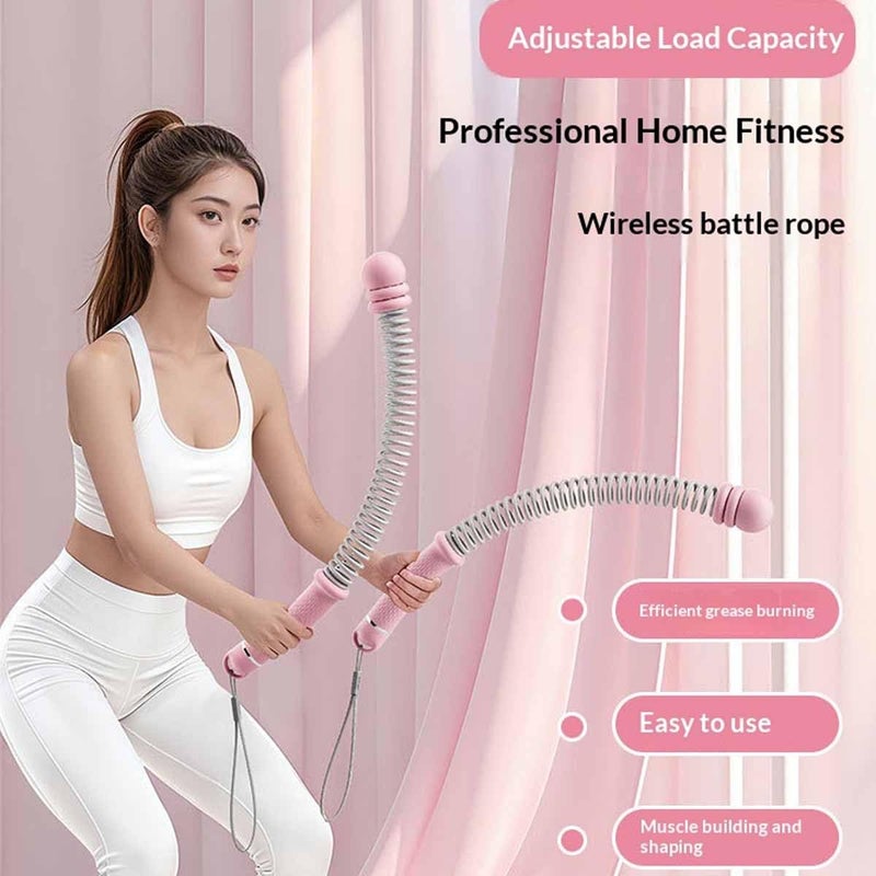 Pink Weighted Ropeless Battle Ropes Adjustable Steel Spring Arm Strength Trainer - Image 4