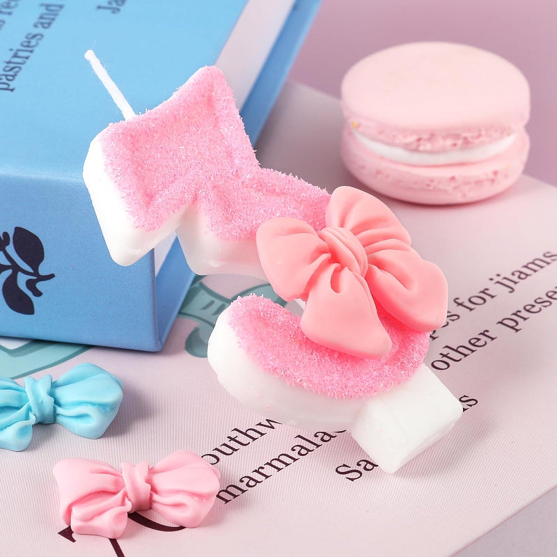AKURIEEY Pink 3rd Birthday Candle Bow Numbers 3 Candle Cake Topper Cupcake Decorations Party Decor for Girls and Women Anniversary Celebrations Supplies - Image 2