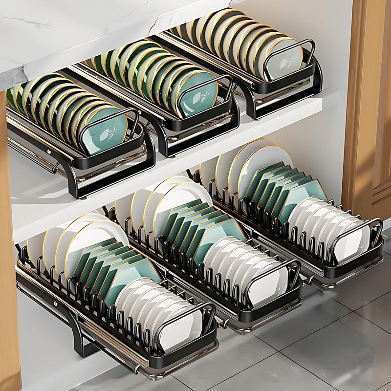 Breewell Metal PullOut Kitchen Cabinet Organizer Rack Adjustable Dish Storage with Sliding Rails 13 Tier Multicolour - Image 2