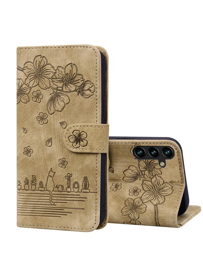 اس-توب جراب لهاتف Samsung Galaxy A15 مصنوع من الجلد المنقوش برسومات قطة ساكورا الكرتونية - Image 1