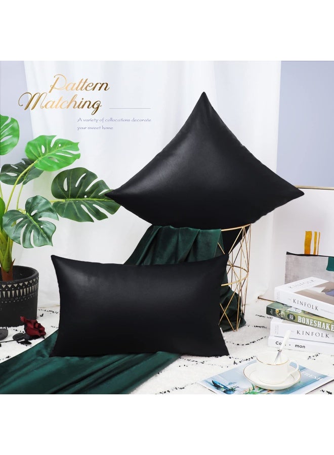 BRAWARM Faux Leather Throw Pillow Covers 12 X 20 Inches - Black Leather Lumbar Pilow Covers Pack of 2, Solid Dyed Leather Pillowcases for Couch Bed Sofa Garden Home Decorative - Image 3