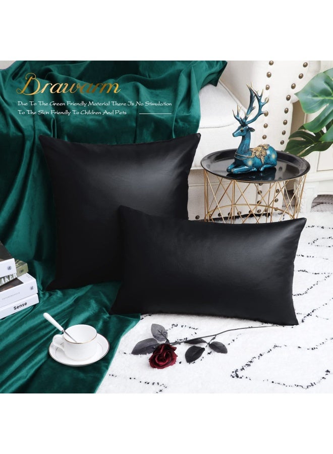 BRAWARM Faux Leather Throw Pillow Covers 12 X 20 Inches - Black Leather Lumbar Pilow Covers Pack of 2, Solid Dyed Leather Pillowcases for Couch Bed Sofa Garden Home Decorative - Image 4