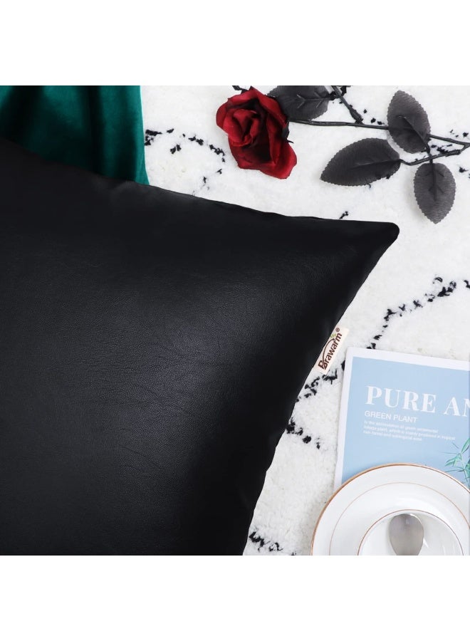 BRAWARM Faux Leather Throw Pillow Covers 12 X 20 Inches - Black Leather Lumbar Pilow Covers Pack of 2, Solid Dyed Leather Pillowcases for Couch Bed Sofa Garden Home Decorative - Image 5