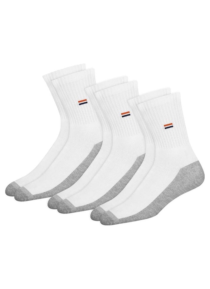 NAVYSPORT NAVYSPORT Men's Solid Cotton Cushion Comfort Crew Socks, Pack of 3 (Free Size, White)  - Image 4