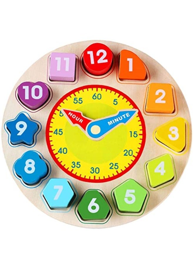 Wooden Toddler Clock Toy, Wooden Color Clock Puzzle, Teaching Time Clock for Kids, Sorting Number Blocks, Stacking Sorter Jigsaw Montessori Early Educational Toy Gift for 3+ Toddler Baby Kids - Image 1