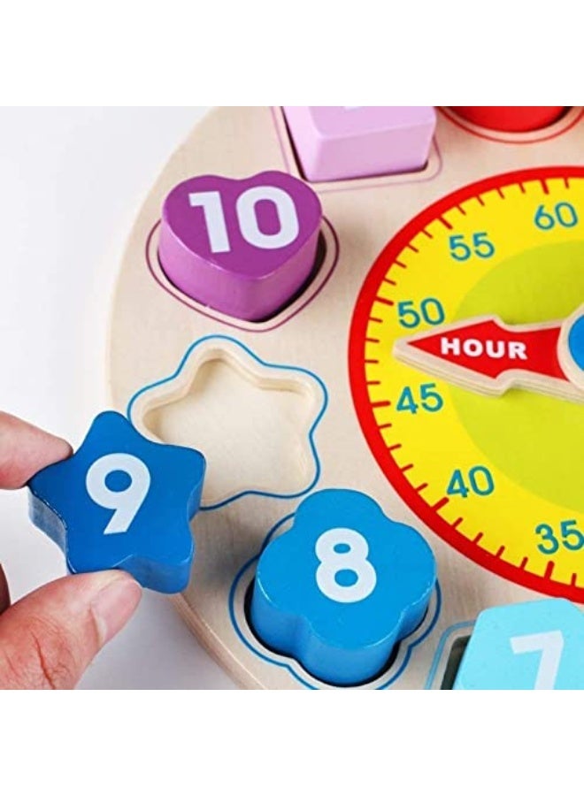 Wooden Toddler Clock Toy, Wooden Color Clock Puzzle, Teaching Time Clock for Kids, Sorting Number Blocks, Stacking Sorter Jigsaw Montessori Early Educational Toy Gift for 3+ Toddler Baby Kids - Image 4