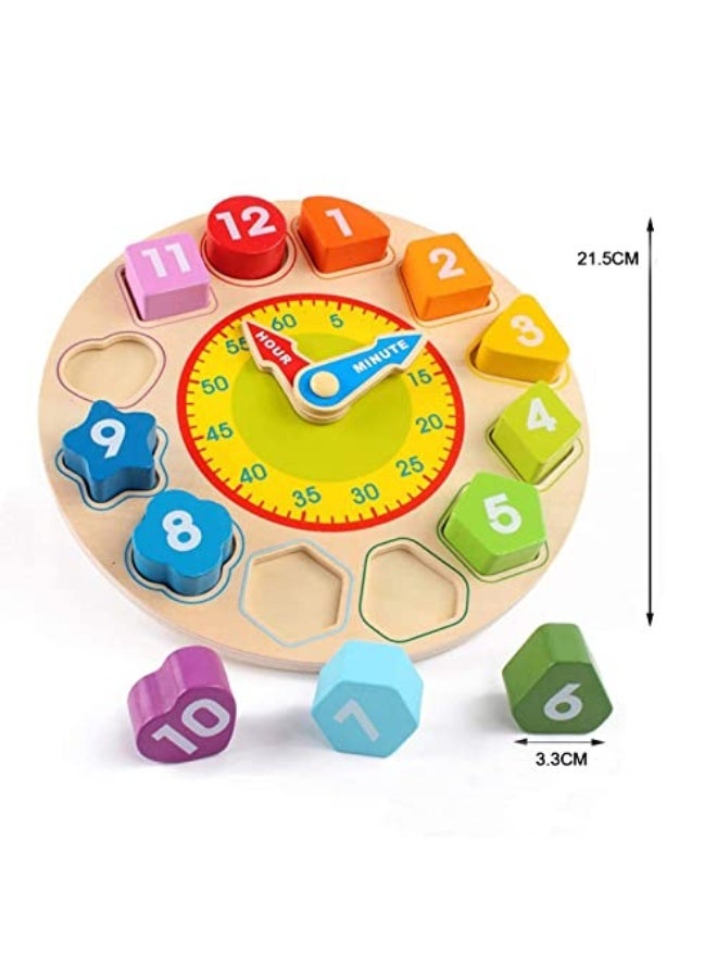 Wooden Toddler Clock Toy, Wooden Color Clock Puzzle, Teaching Time Clock for Kids, Sorting Number Blocks, Stacking Sorter Jigsaw Montessori Early Educational Toy Gift for 3+ Toddler Baby Kids - Image 5