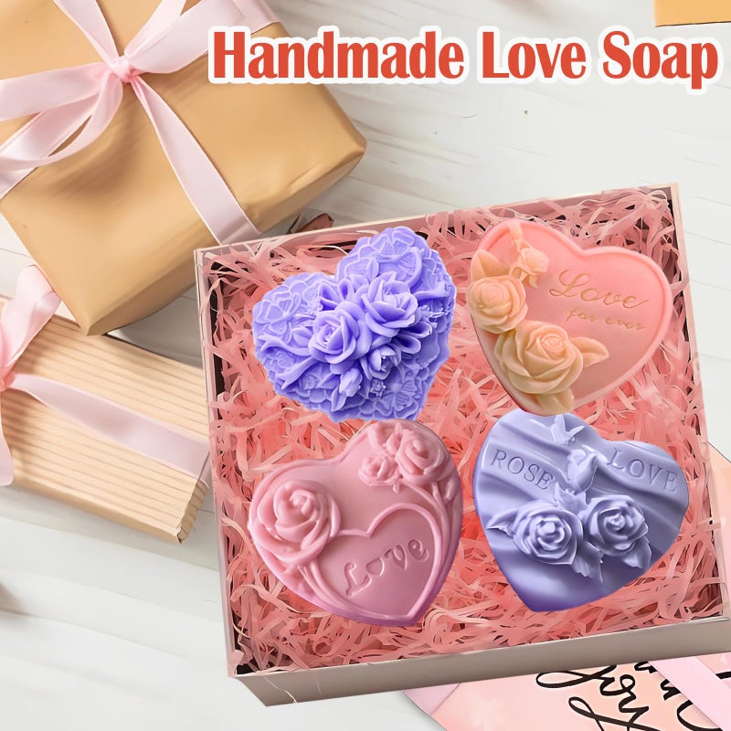 Foaryoer 2 Pcs Heart Soap Molds Heart Silicone Molds3D Embossed Rose Heart Chocolate Molds Valentine Silicone Molds For Diy Valentine Chocolates  Candy Muffins Candle  Soap Cake Decoration - Image 5