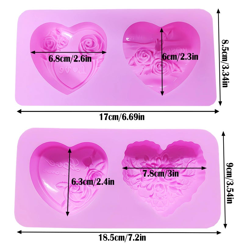 Foaryoer 2 Pcs Heart Soap Molds Heart Silicone Molds3D Embossed Rose Heart Chocolate Molds Valentine Silicone Molds For Diy Valentine Chocolates  Candy Muffins Candle  Soap Cake Decoration - Image 2