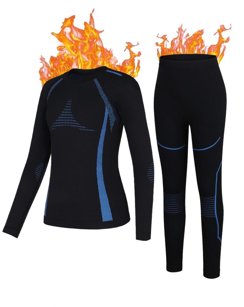 beautyin Thermal Underwear for Kids Boys Girls Base Layer Set for Skiing Football Cold Weather Black/Blue - Image 1
