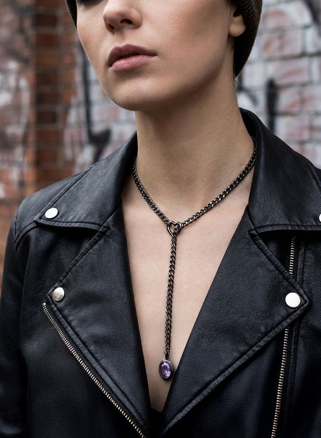 EverGlimp Heart Slip Chain Necklace for Women, Gold Cuban Chain with Removable Heart O-Ring, Sparkling Crystal Pendant, Adjustable Y-Necklace, Dainty Statement Jewelry. (Black-Green) - Image 3
