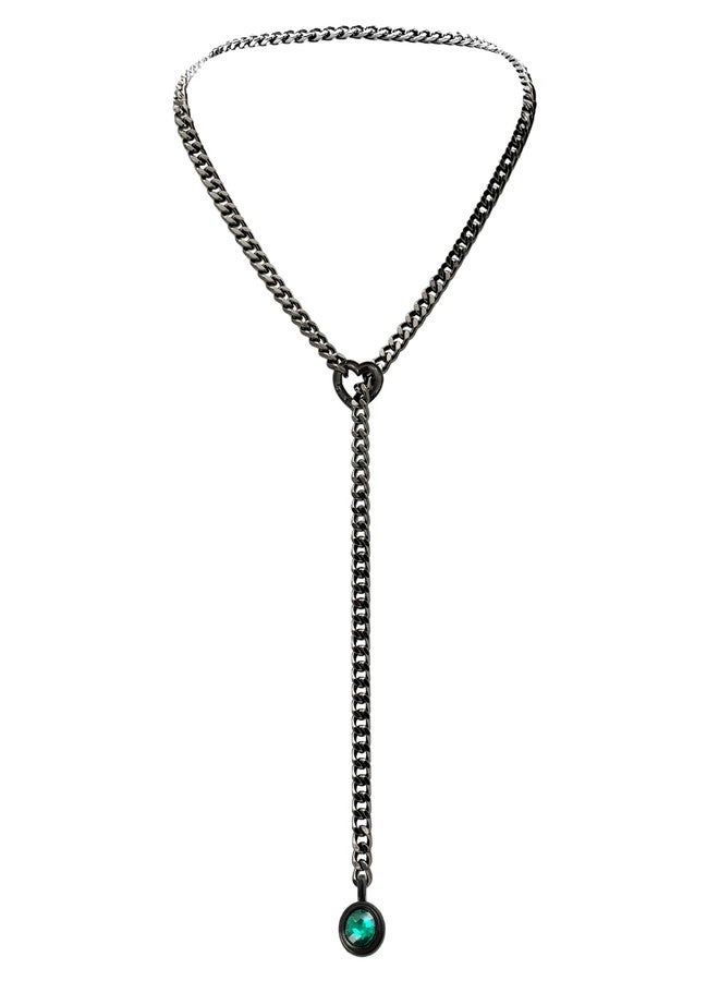 EverGlimp Heart Slip Chain Necklace for Women, Gold Cuban Chain with Removable Heart O-Ring, Sparkling Crystal Pendant, Adjustable Y-Necklace, Dainty Statement Jewelry. (Black-Green) - Image 1