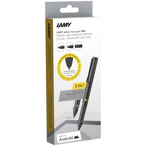 Lamy safari twin pen EMR all black (POM tip) - 2-in-1 stylus pen for many Android devices & ballpoint pen in one - with ergonomic grip - writing & drawing on digital media & paper - Image 1