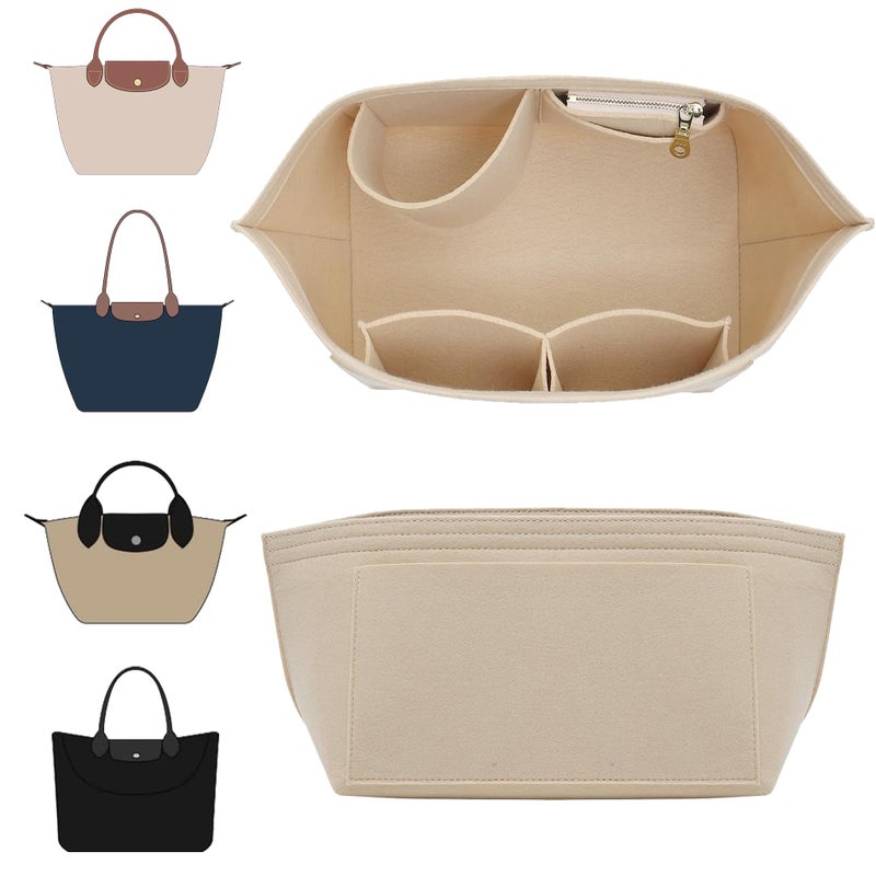 Doxo Purse Organizer Insert for HandbagsFelt with Multiple PocketsSuitable for Longchamp Le Pliage Small Tote Bags SBeige