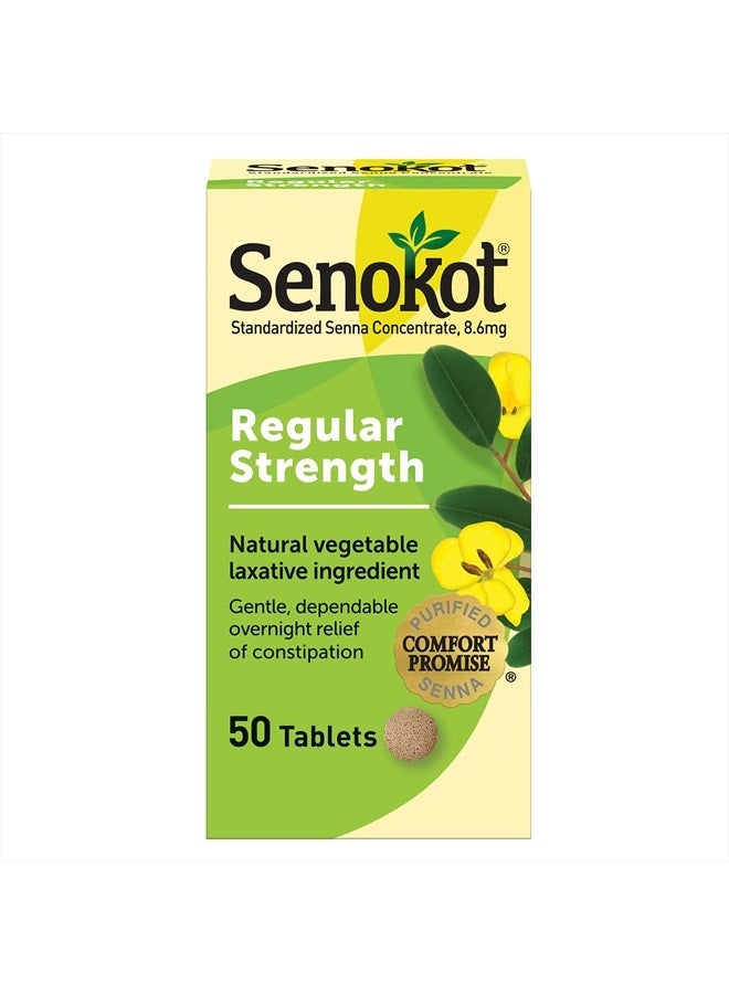 Senokot Regular Strength Tablets Natural Vegetable Laxative Ingredient, 50 Count - Image 1