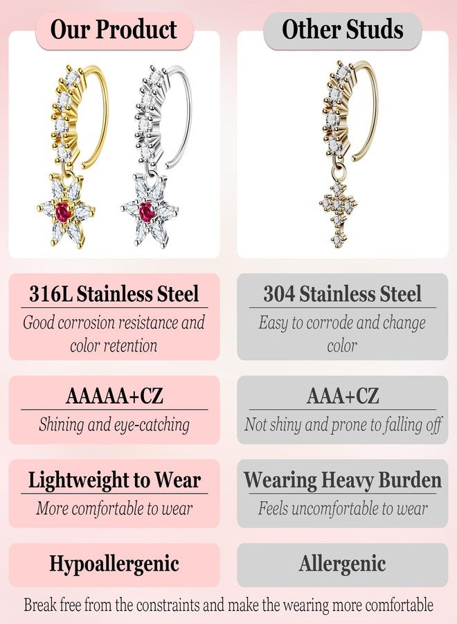 LOREMOW 25Pcs 20G Gold Dangle Nose Ring for Women Men Surgical Steel L Shaped Nose Stud CZ Flower Teardrop Dangling Nose Rings Moon Star Nose Rings Hoop Hypoallergenic Cross Heart Butterfly Dangle Nose Piercing Jewelry Gold - Image 5